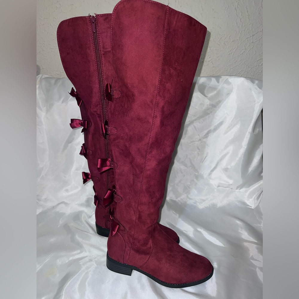 Torrid Bow Faux Suede Knee-High Boots in Wine 7.5 Wide Width Wide Calf